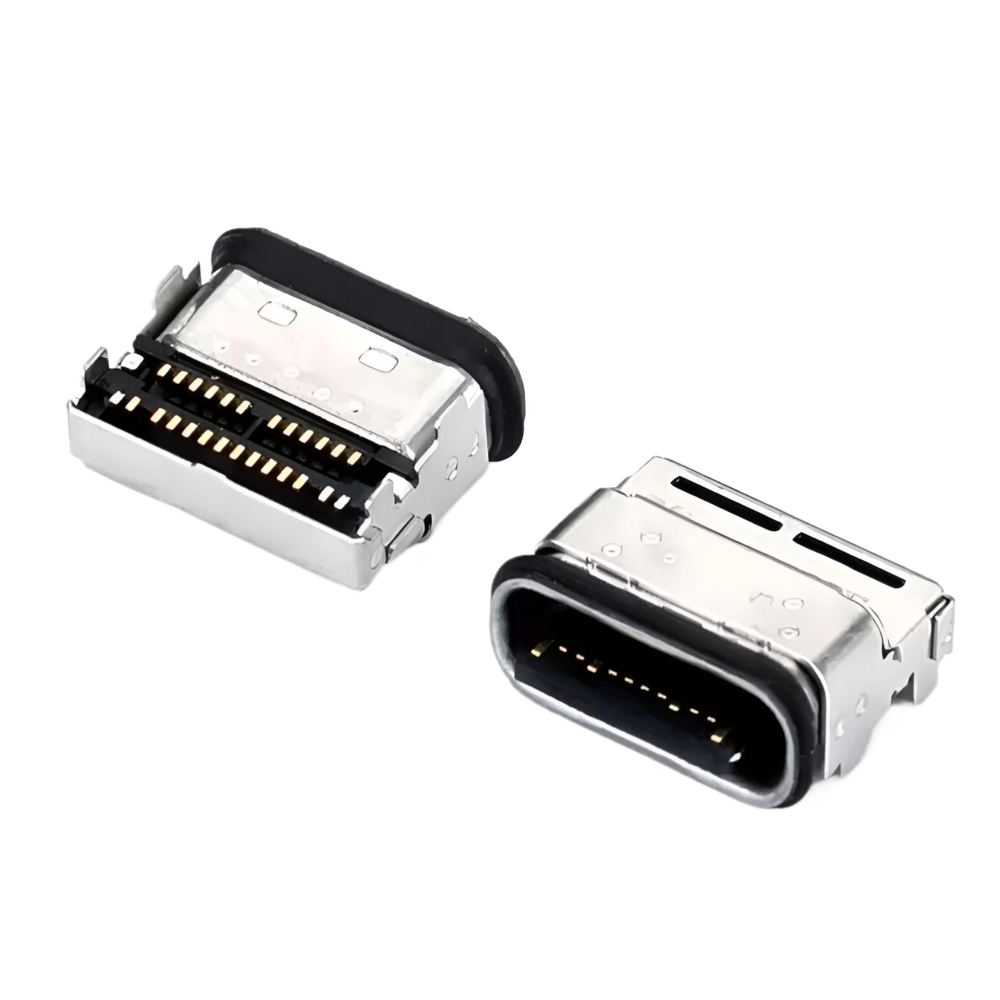 超短體TYPE C 24P防水母座 板上雙貼SMT  四腳插板 舌片外露 長(zhǎng)度L=8.65MM 防水IP68