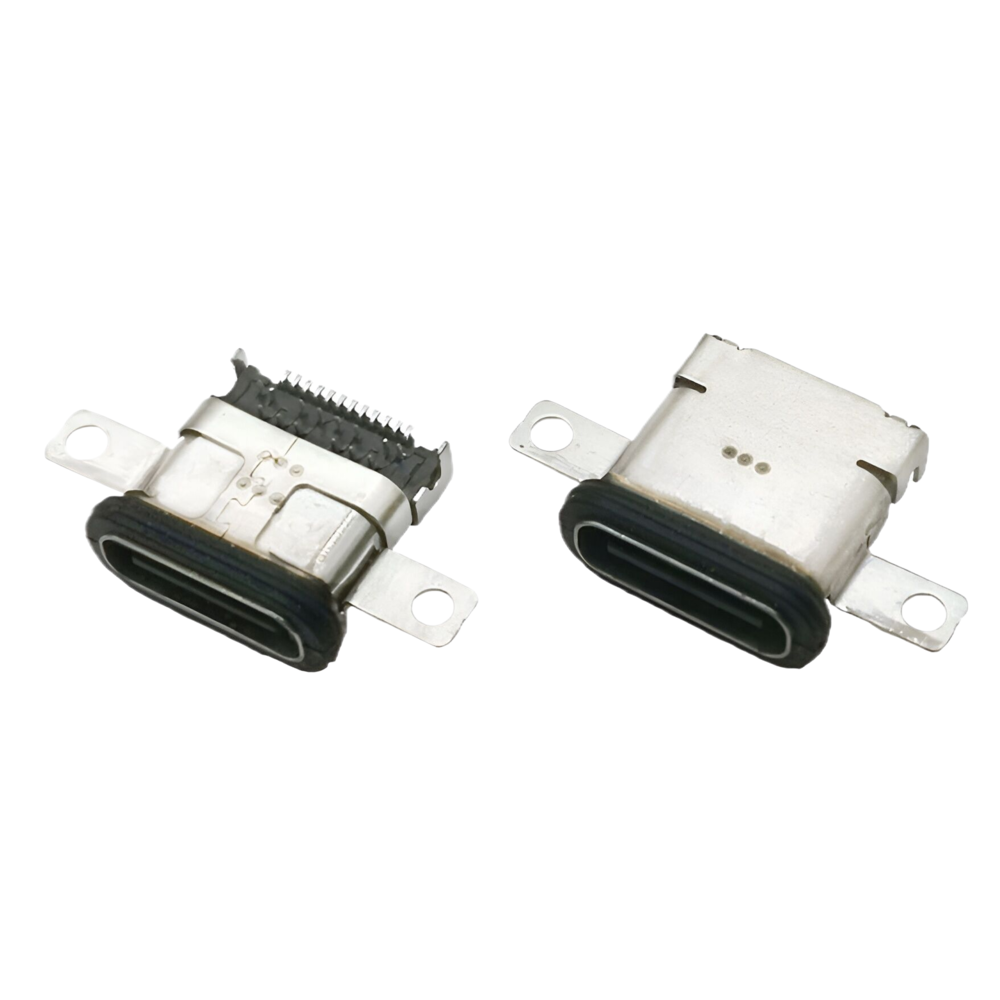 TYPE C 24P防水母座 沉板1.4  DIP+SMT 帶雙耳螺絲孔 長(zhǎng)度L=9.65MM  防水IP68