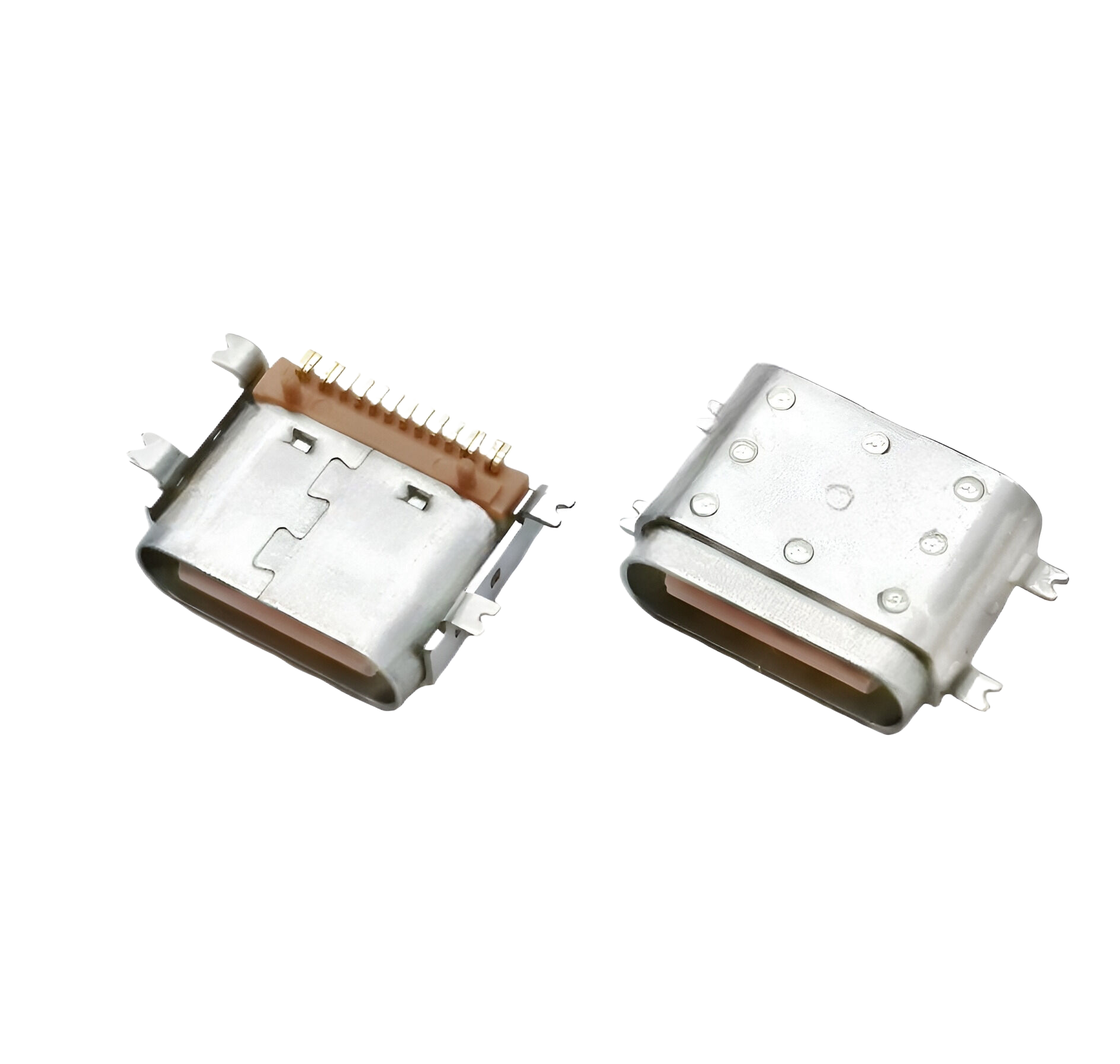 TYPE C 16P母座 四腳全貼SMT  長度L=7.0MM 雙殼 橙膠