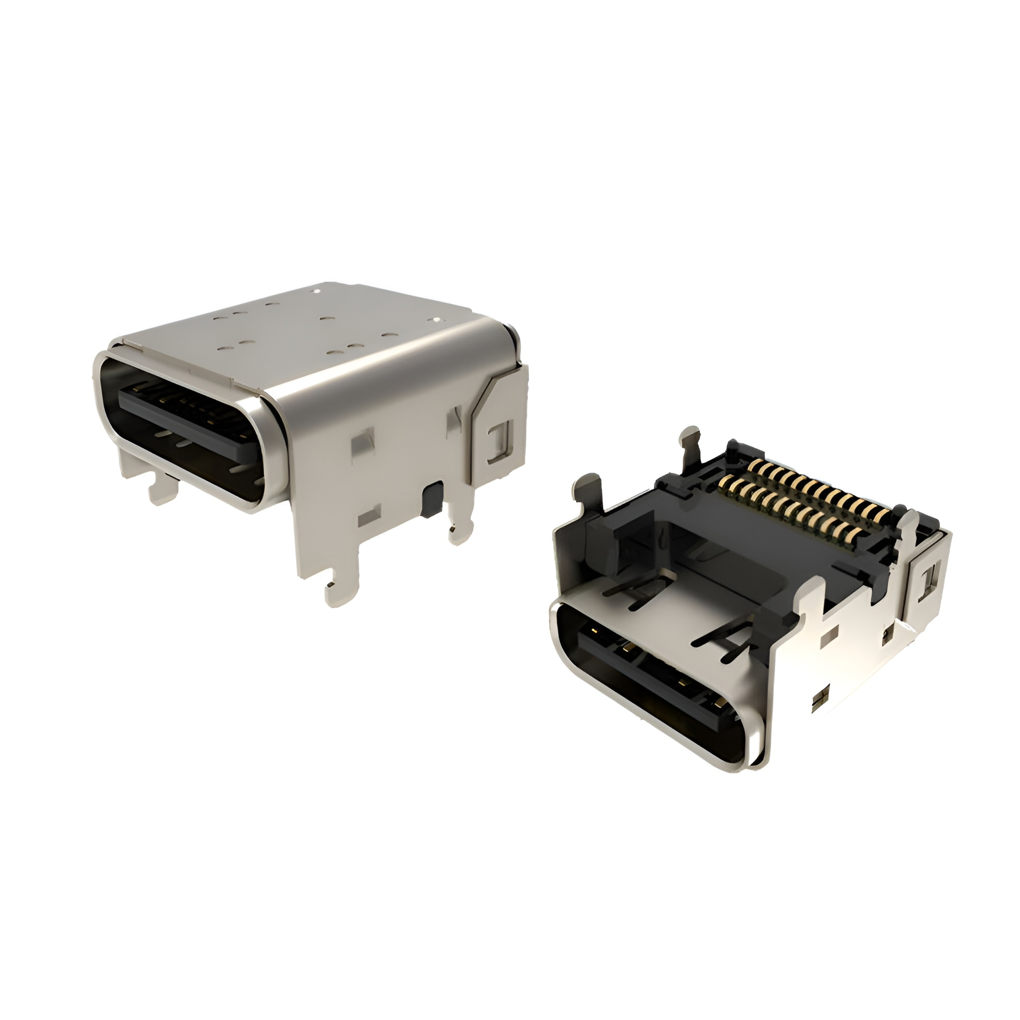 閃電USB 4.0 TYPE C 24P母座 四腳插板 板上雙貼SMT 墊高CH=3.4MM 7A大電流